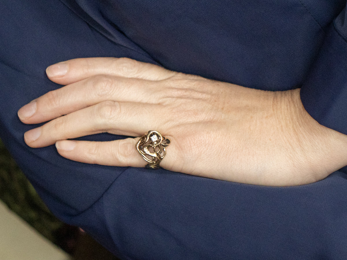 Modernist Abstract Gold and Diamond Statement Ring