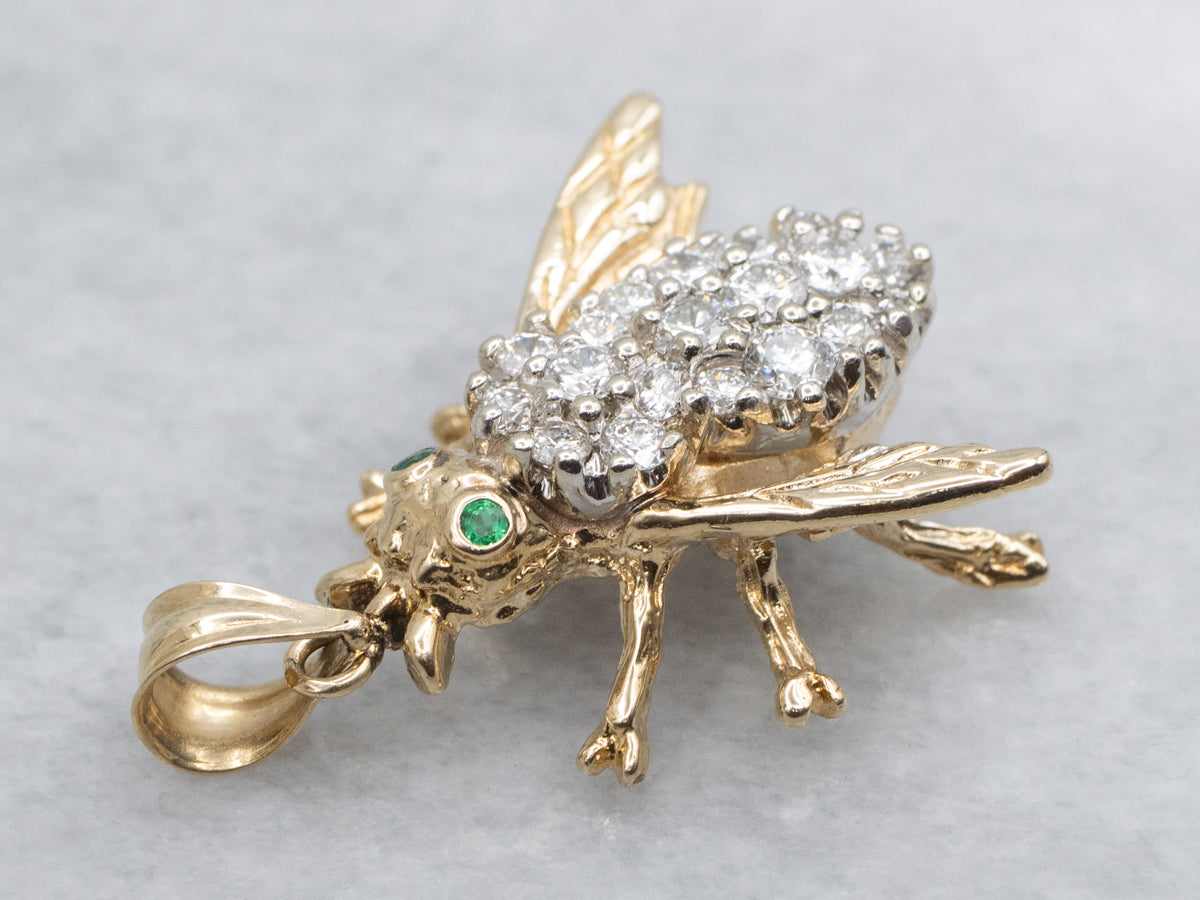 Diamond-Encrusted Insect Pendant with Emerald Eyes