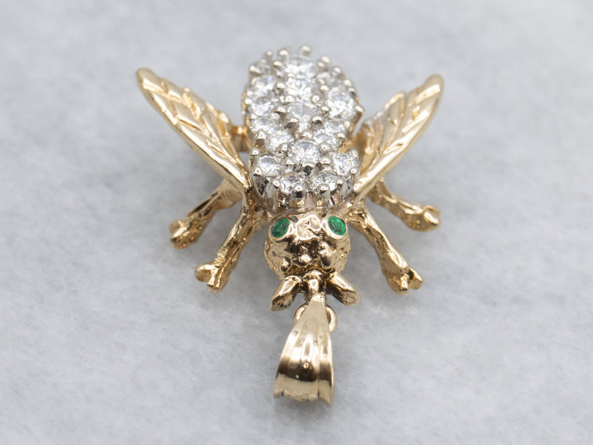 Diamond-Encrusted Insect Pendant with Emerald Eyes