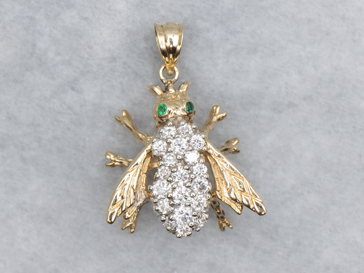 Diamond-Encrusted Insect Pendant with Emerald Eyes