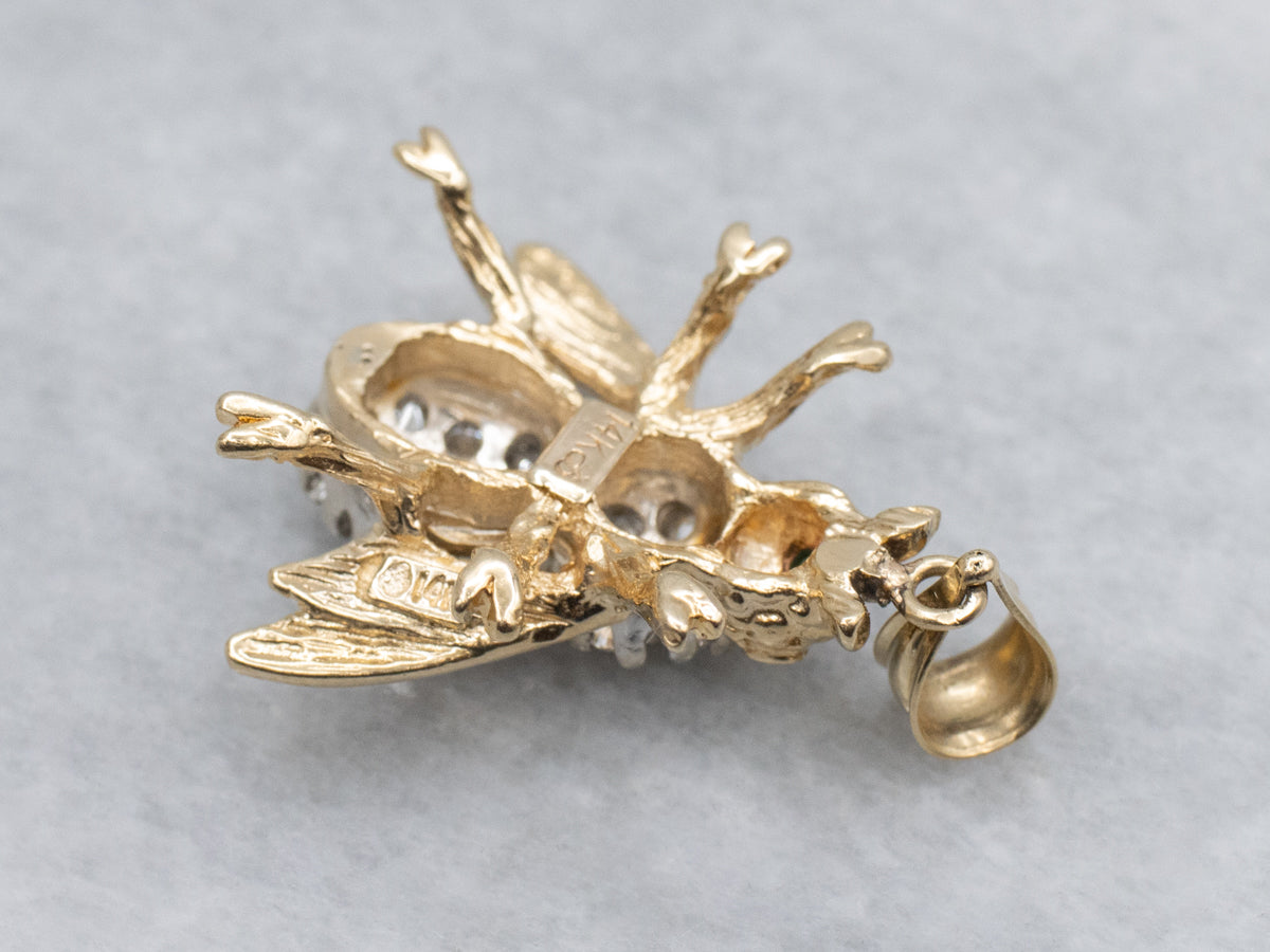 Diamond-Encrusted Insect Pendant with Emerald Eyes