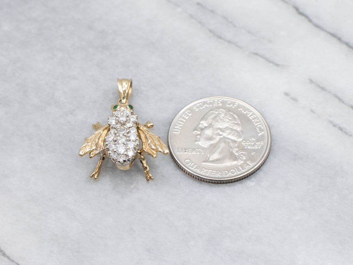 Diamond-Encrusted Insect Pendant with Emerald Eyes