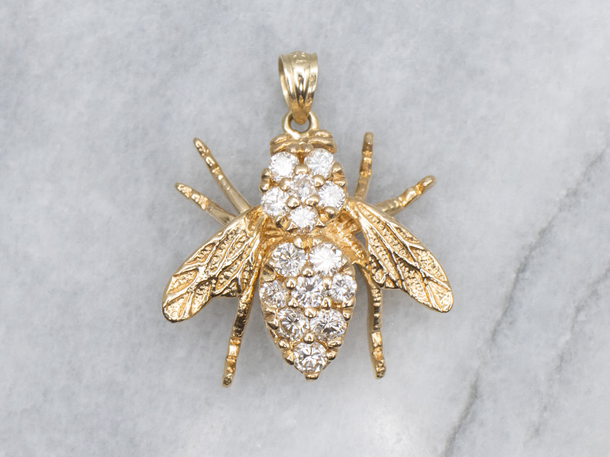 Diamond Cluster Yellow Gold Bumble-Bee Pendant