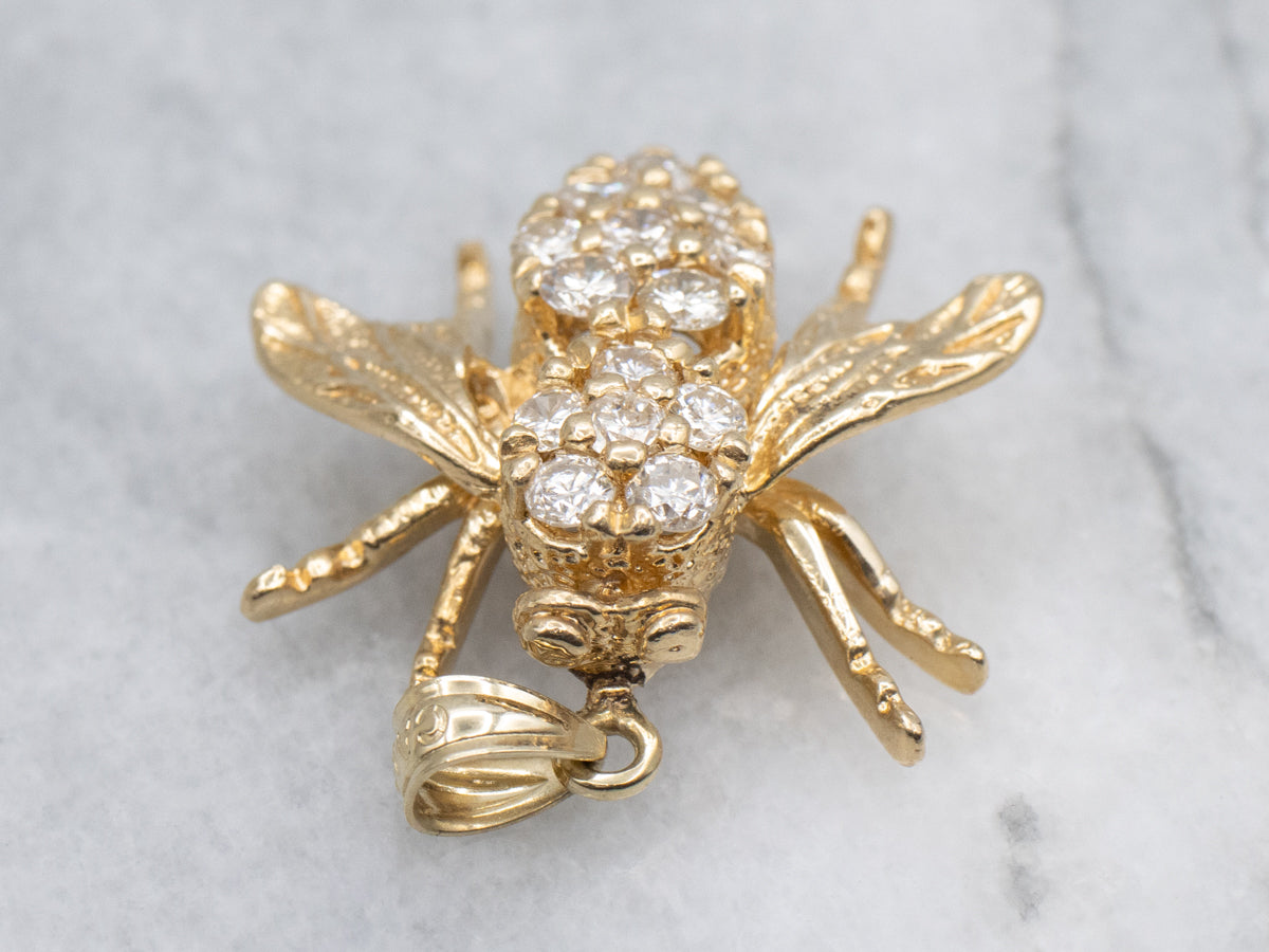 Diamond Cluster Yellow Gold Bumble-Bee Pendant
