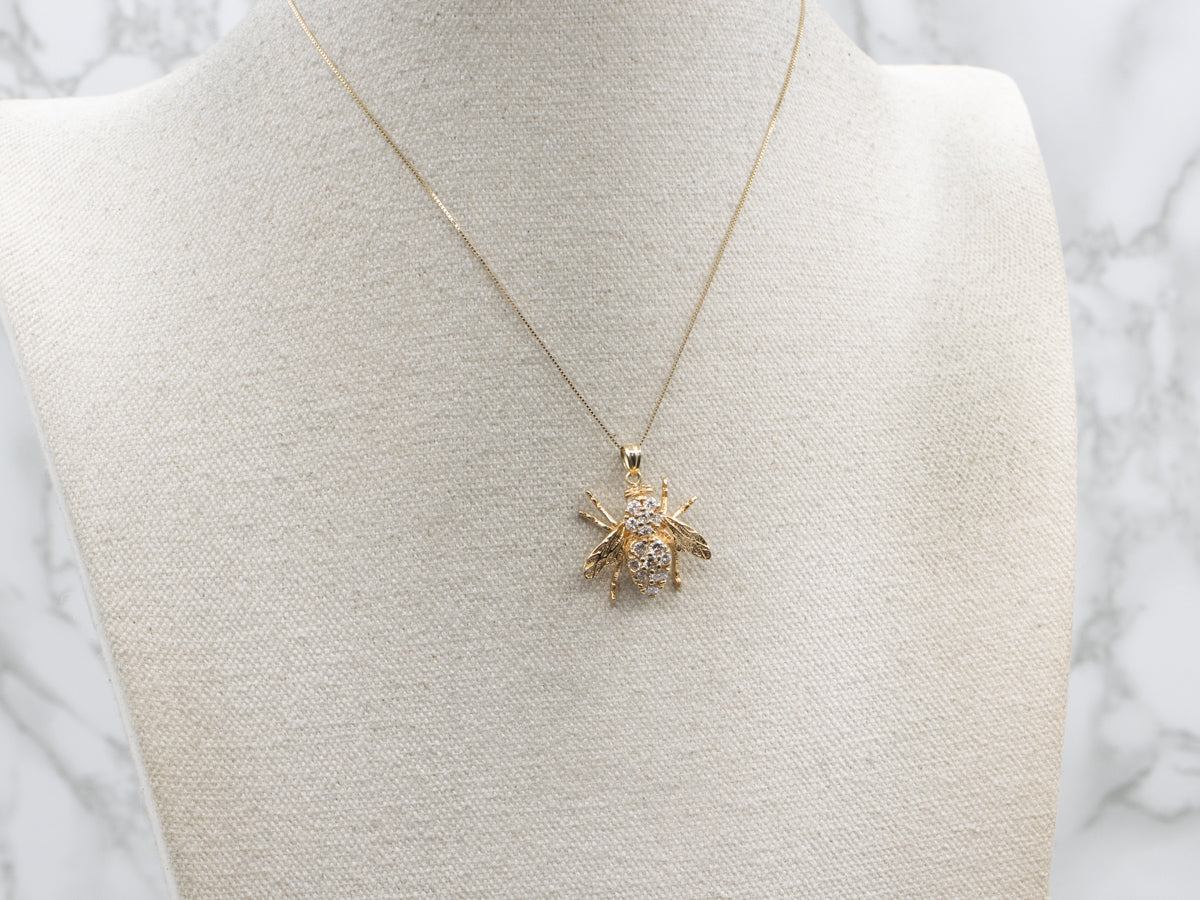 Diamond Cluster Yellow Gold Bumble-Bee Pendant