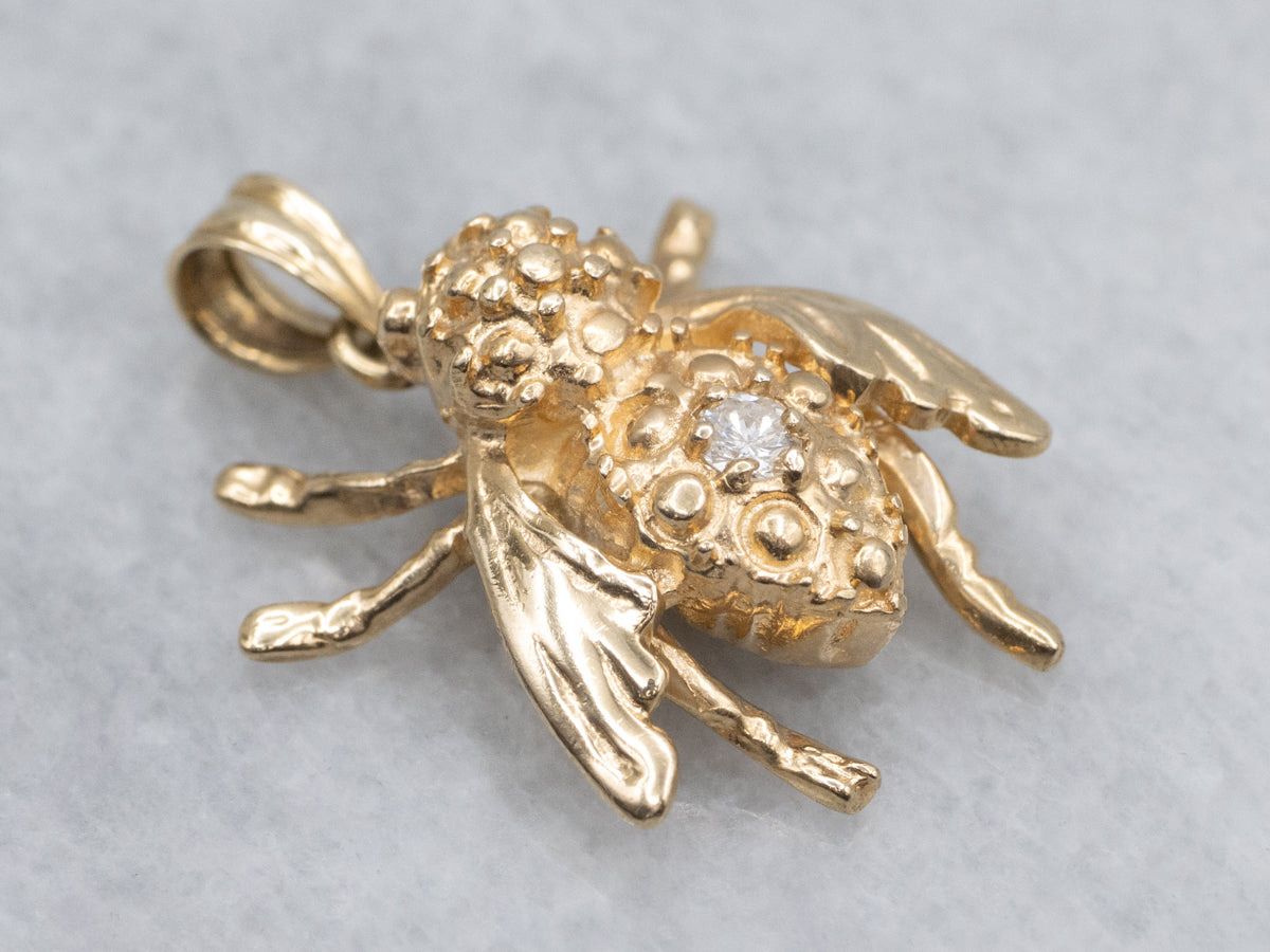 Diamond Solitaire Yellow Gold Bumble-Bee Pendant