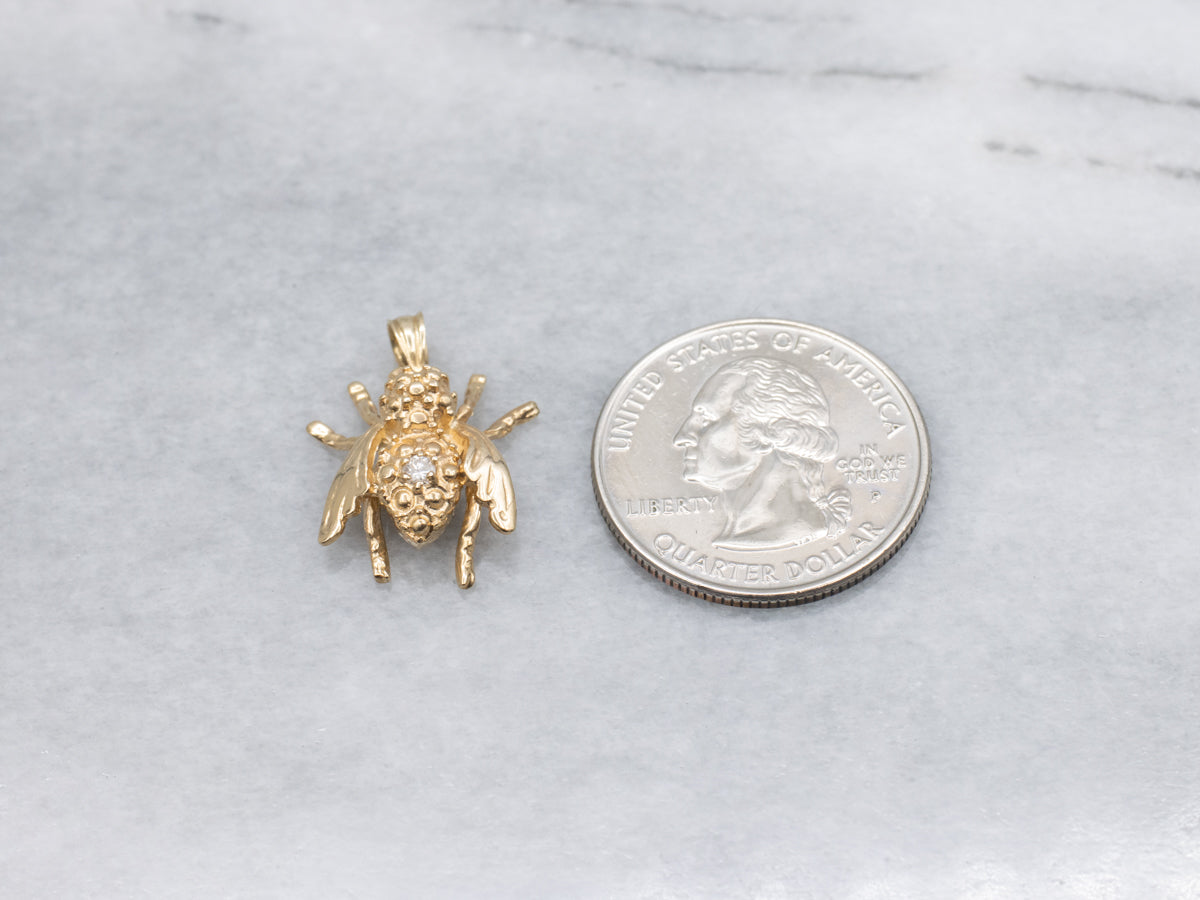 Diamond Solitaire Yellow Gold Bumble-Bee Pendant