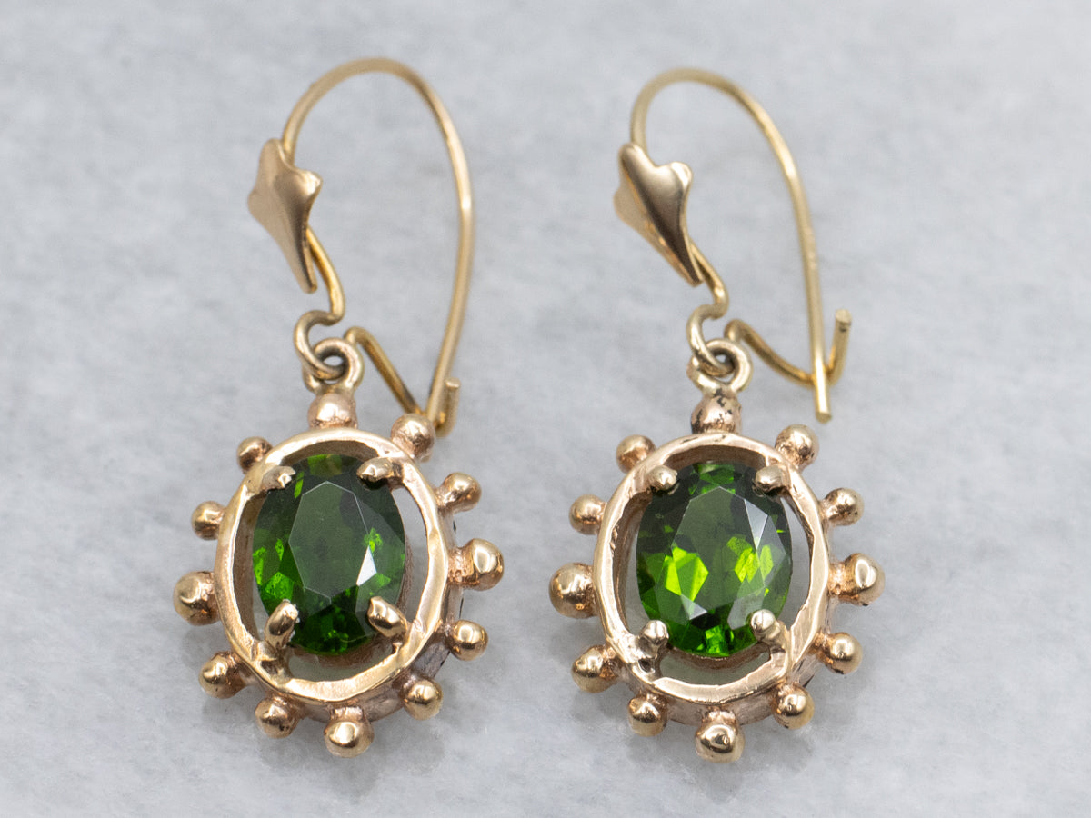 Oval-Cut Green Diopside Yellow Gold Drop Earrings