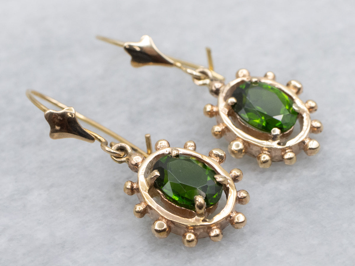Oval-Cut Green Diopside Yellow Gold Drop Earrings