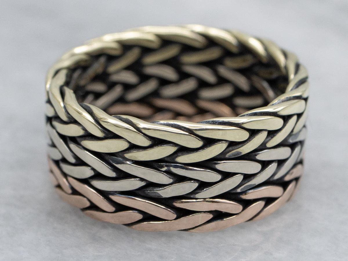 Tri-Color Gold Wide Woven Braided Band