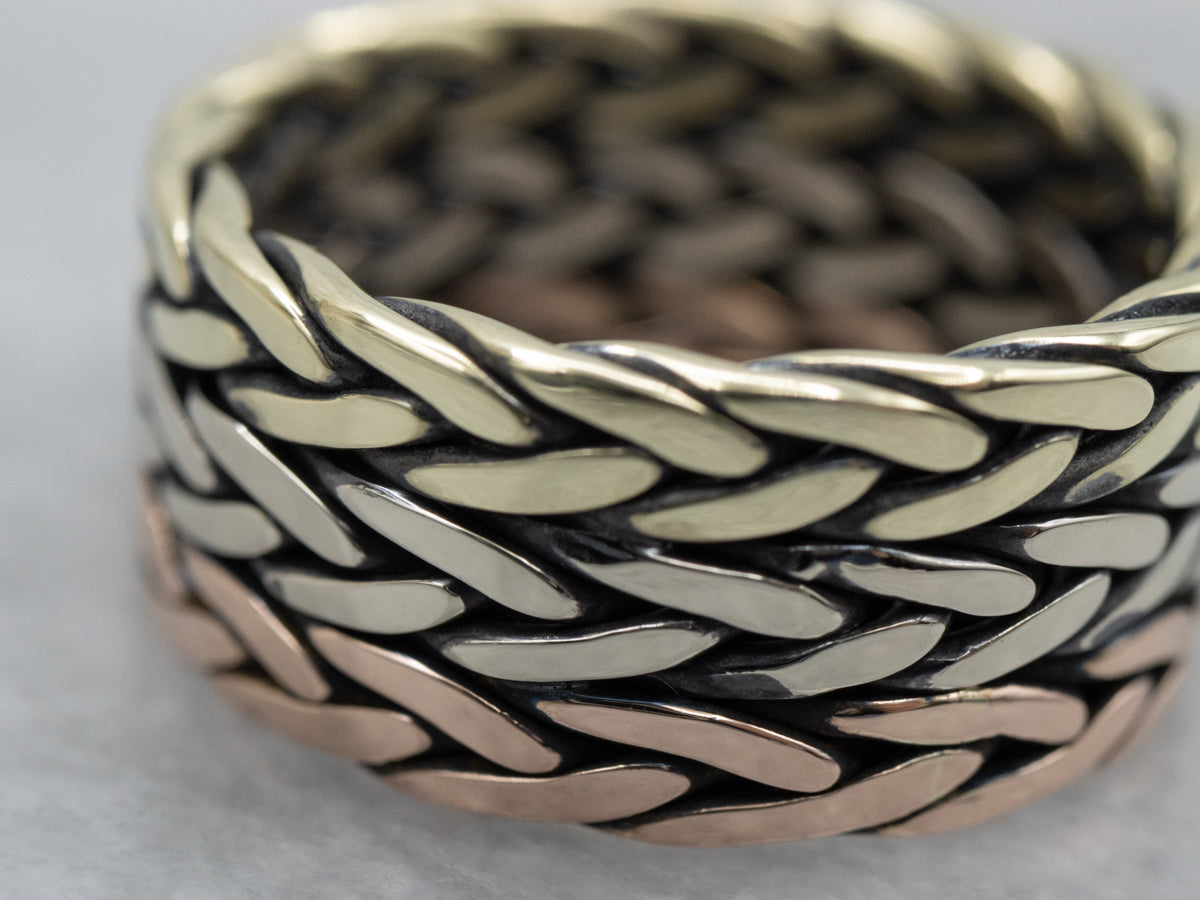 Tri-Color Gold Wide Woven Braided Band