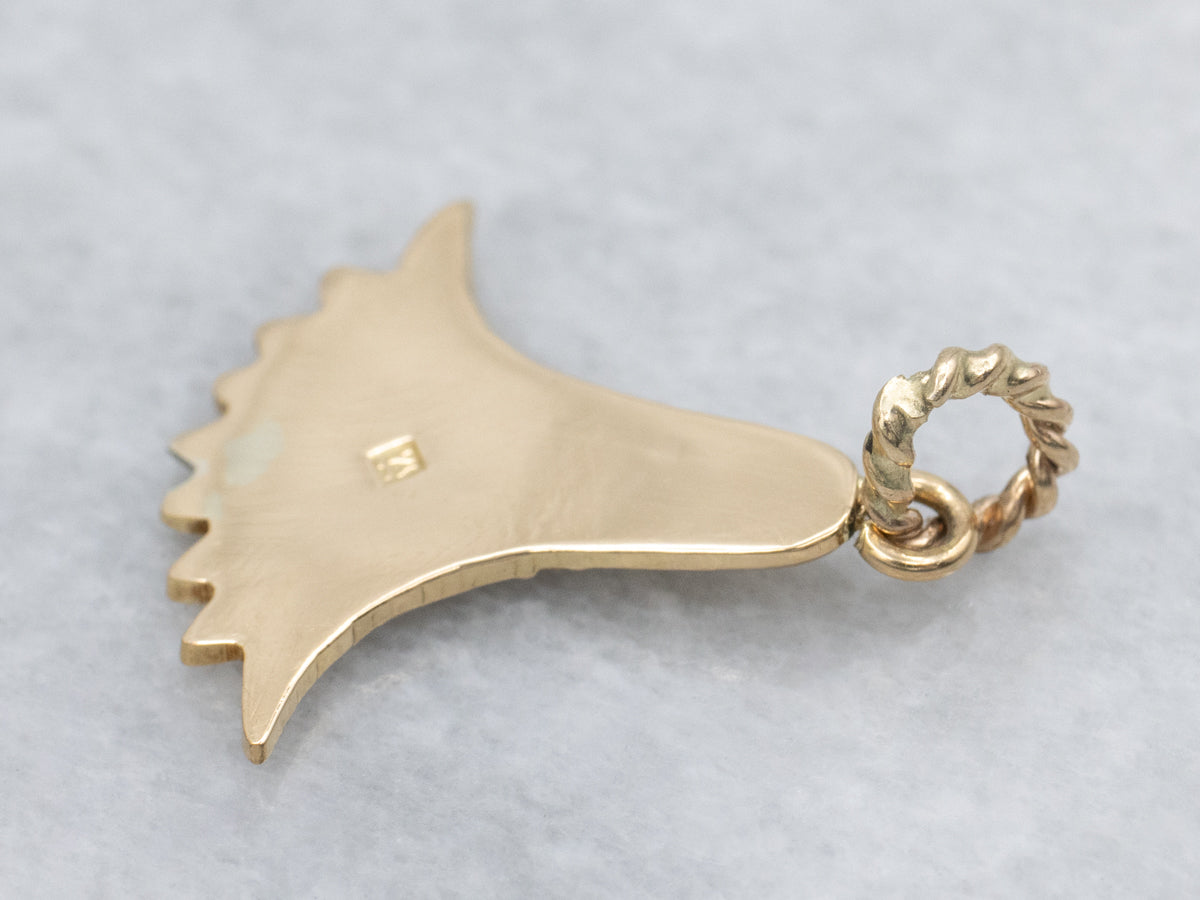 Vintage Gold Egyptian Revival Lotus Flower Pendant with Twisted Bail