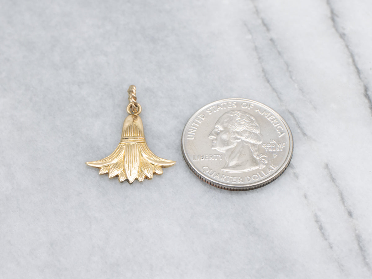 Vintage Gold Egyptian Revival Lotus Flower Pendant with Twisted Bail