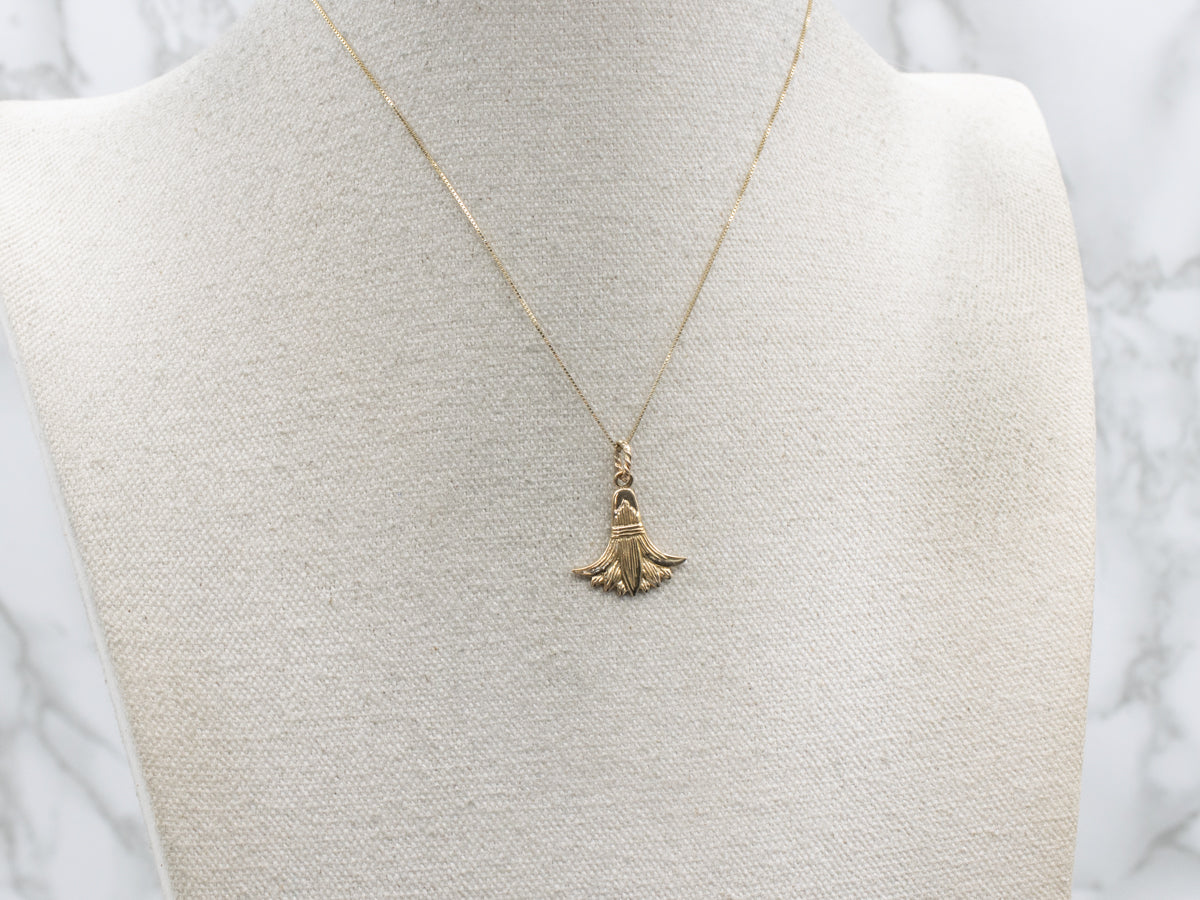 Vintage Gold Egyptian Revival Lotus Flower Pendant with Twisted Bail