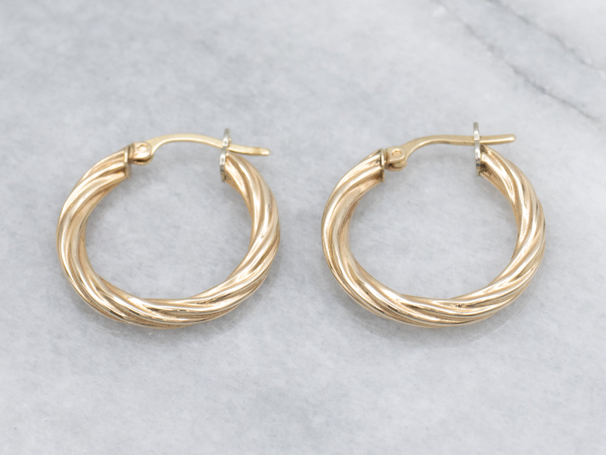 Italian Twisted Yellow Gold Hoop Earrings
