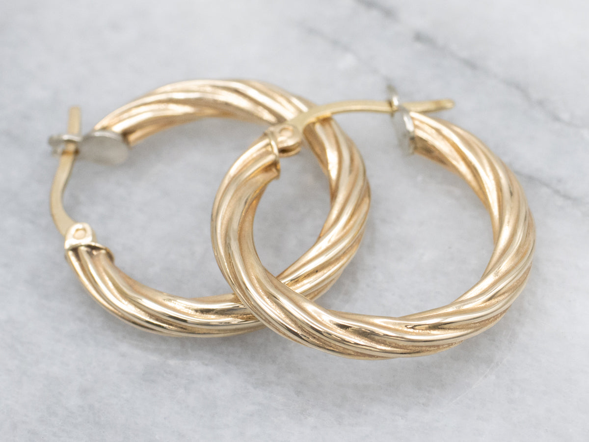 Italian Twisted Yellow Gold Hoop Earrings