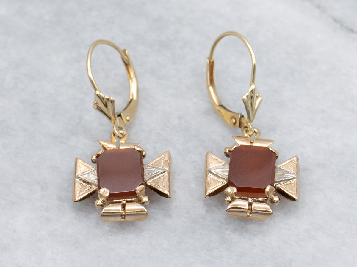 Carnelian and Gold Drop Earrings Crafted from Vintage Components