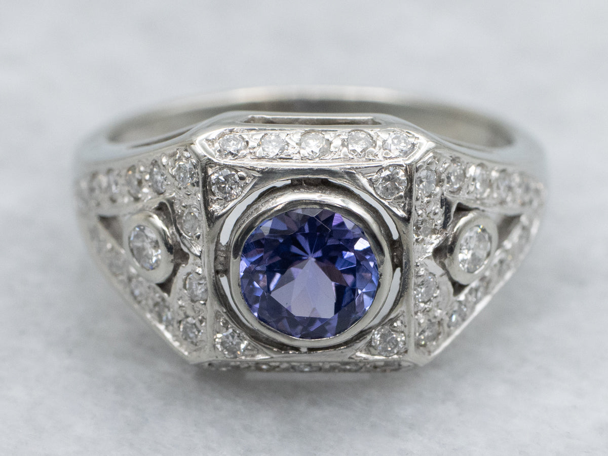 Stunning Diamond Encrusted Tanzanite and White Gold Ring
