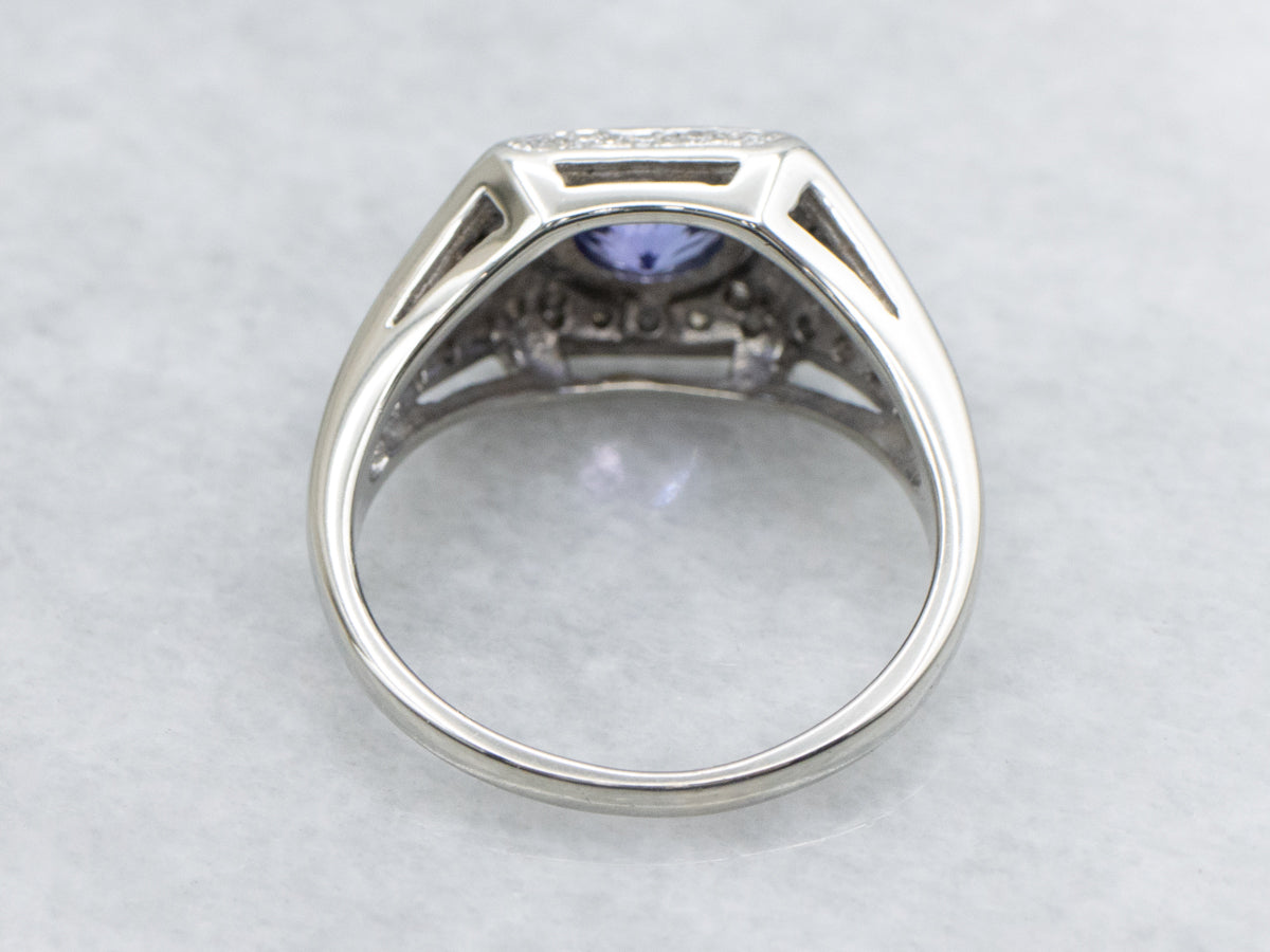 Stunning Diamond Encrusted Tanzanite and White Gold Ring