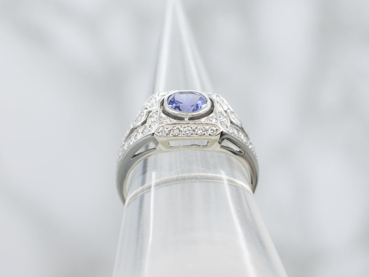 Stunning Diamond Encrusted Tanzanite and White Gold Ring