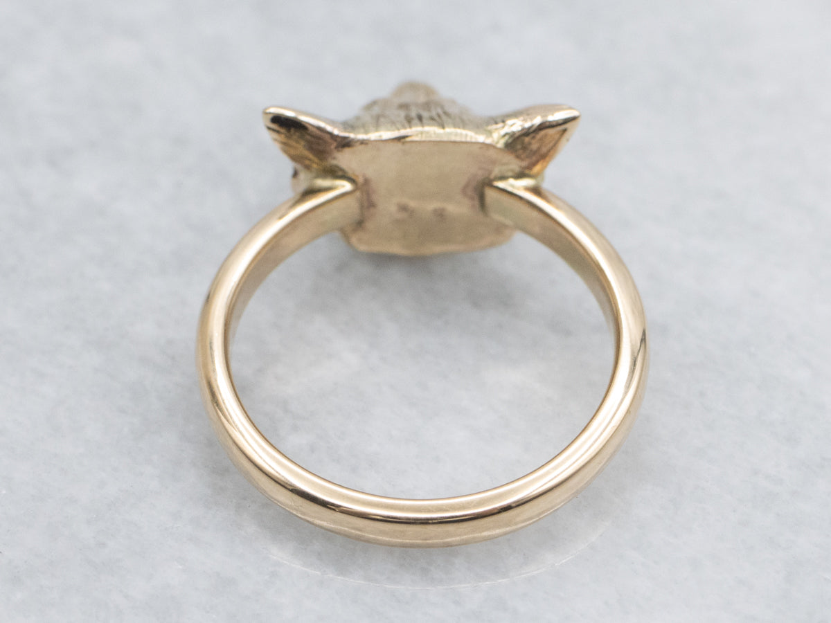 Ruby Eyed Wolf's Head Gold Ring
