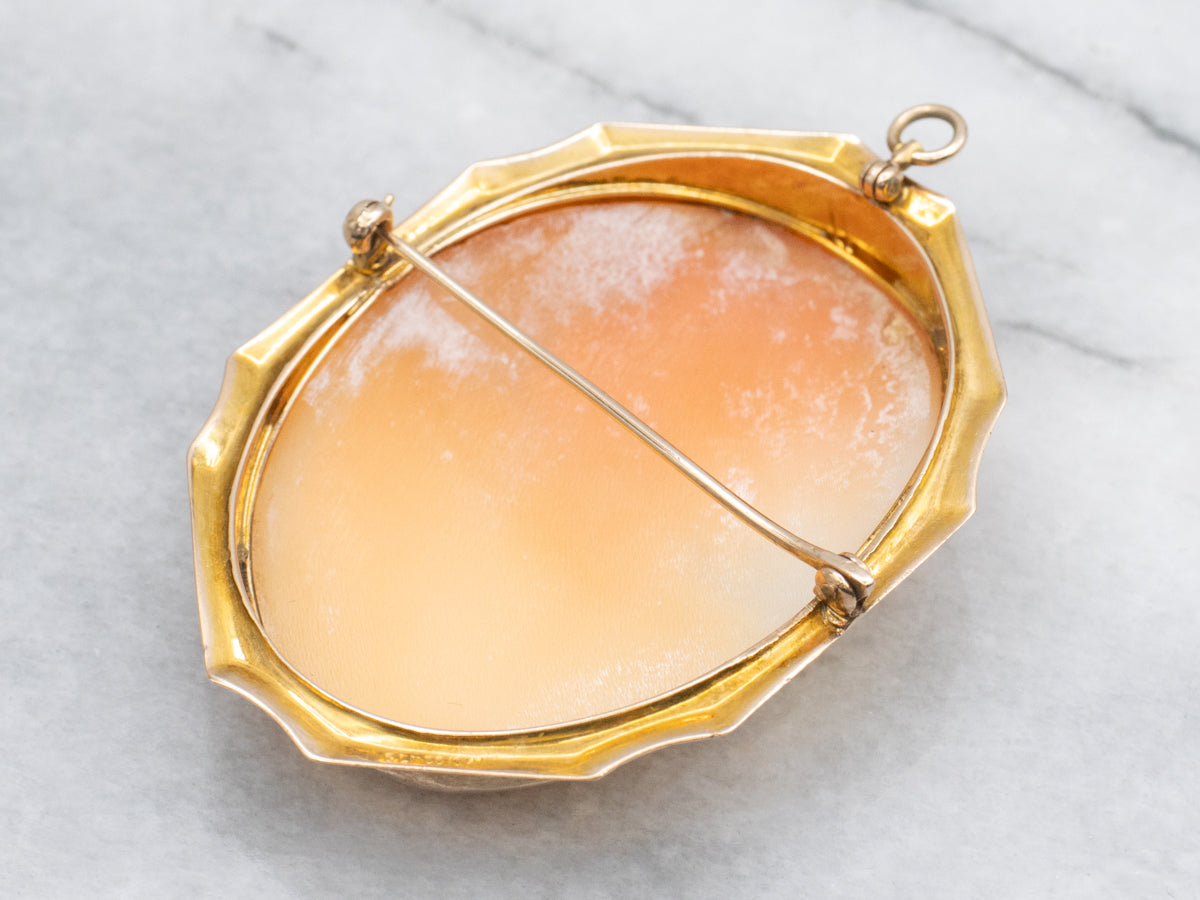Vintage Yellow Gold Conch Shell Cameo Brooch or Pendant