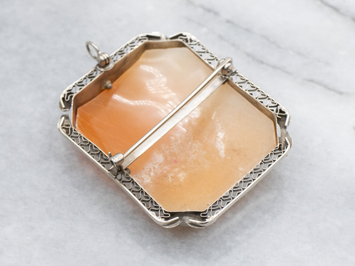 Diana the Huntress Cameo Antique White Gold Pin or Pendant