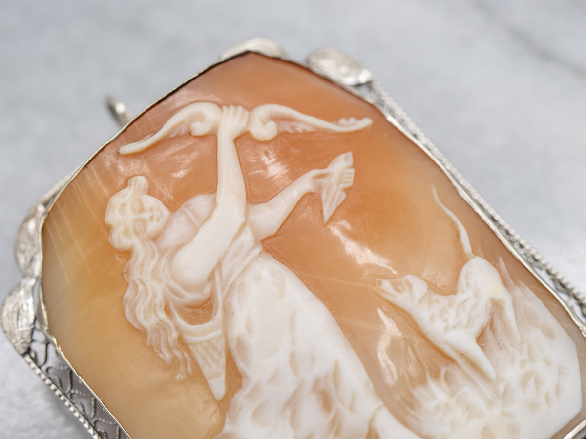 Diana the Huntress Cameo Antique White Gold Pin or Pendant
