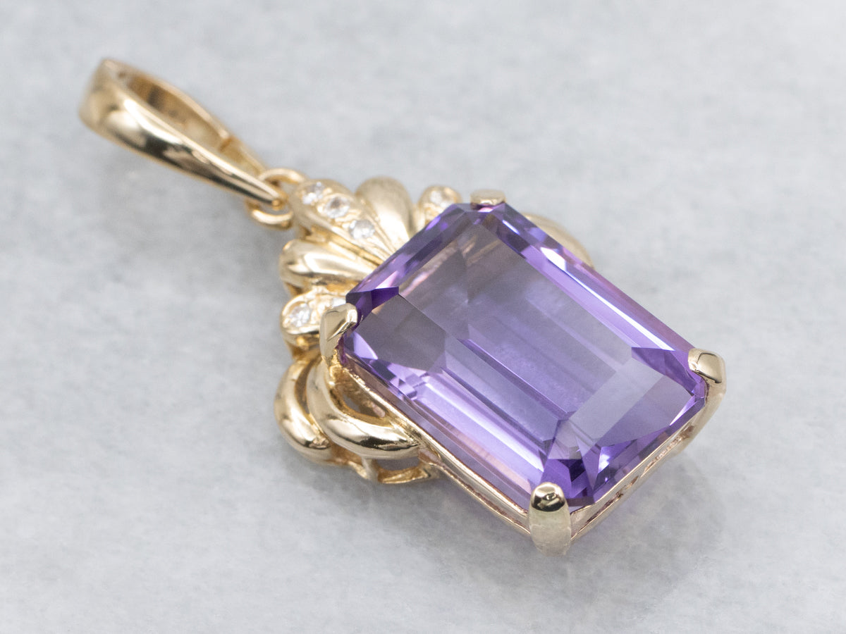 Amethyst Diamond and Gold Gemstone Pendant