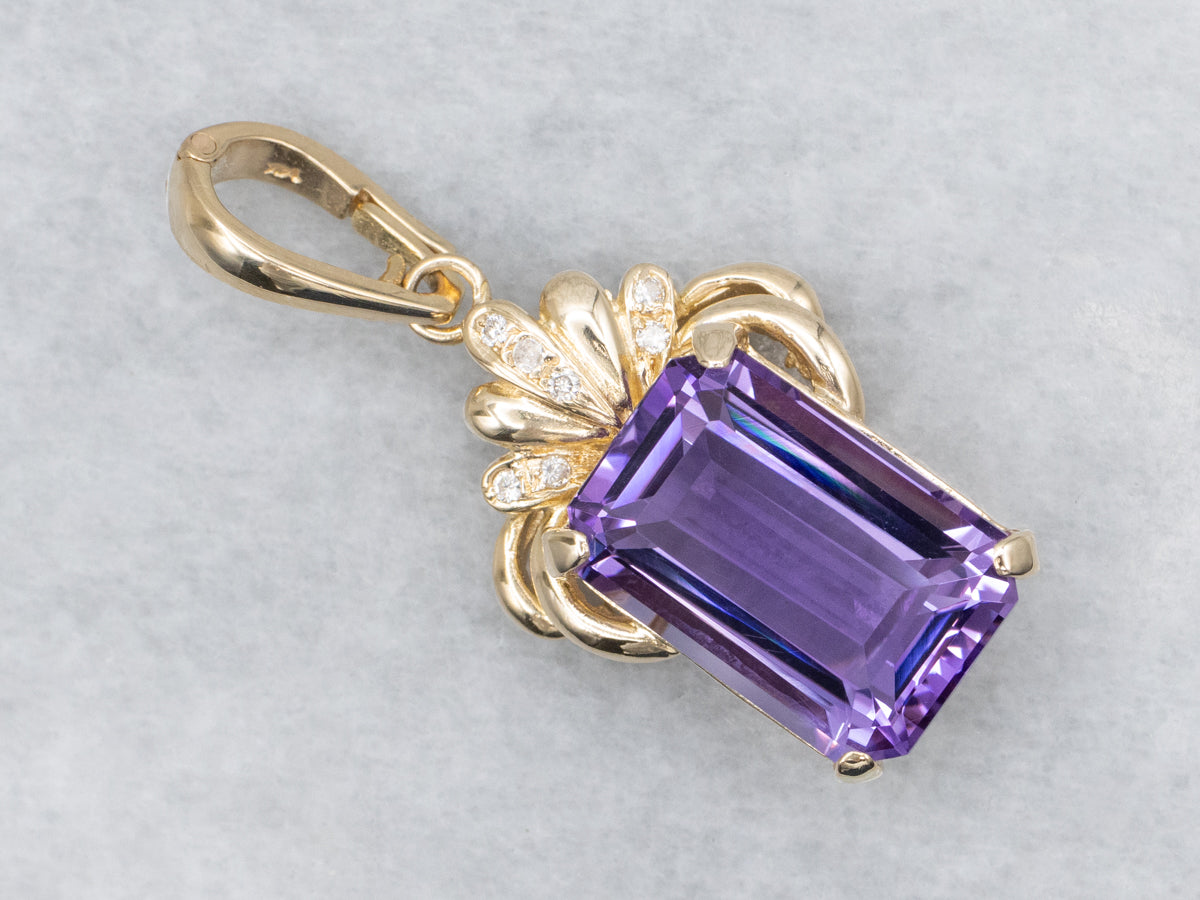 Amethyst Diamond and Gold Gemstone Pendant
