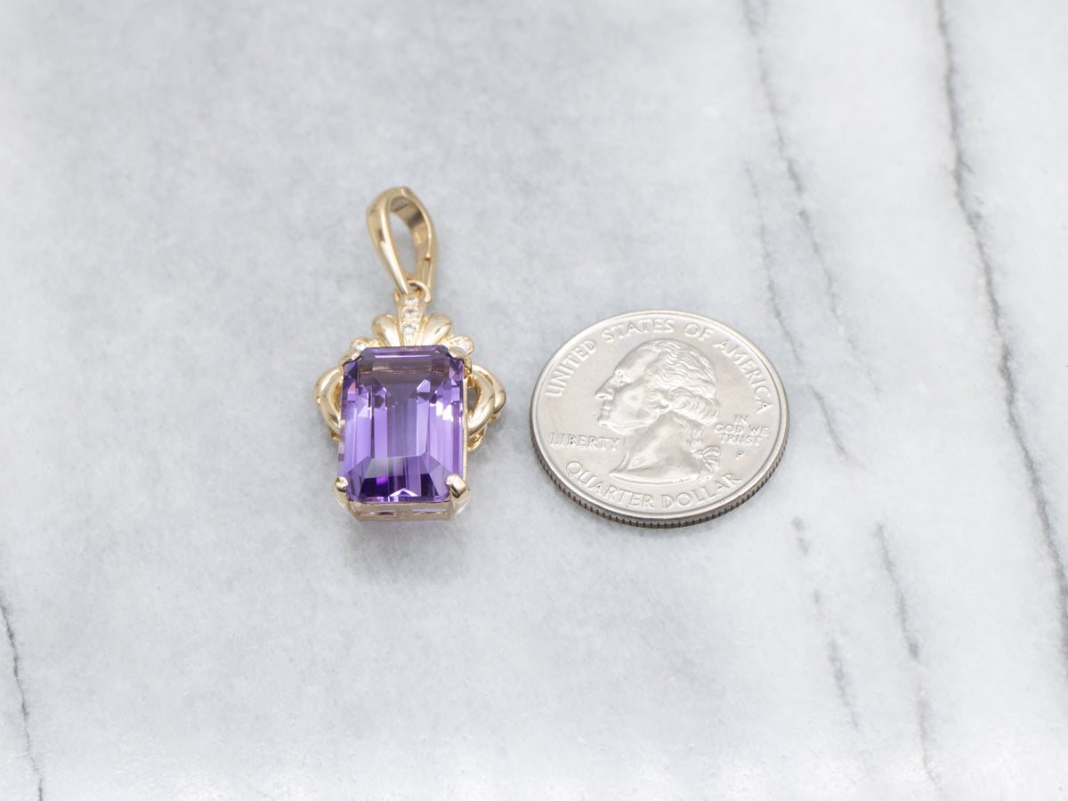 Amethyst Diamond and Gold Gemstone Pendant