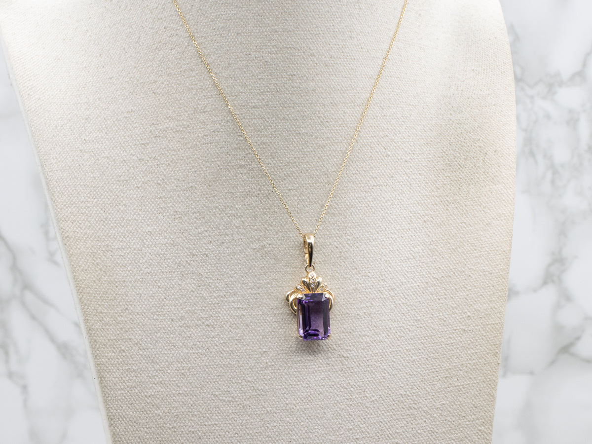 Amethyst Diamond and Gold Gemstone Pendant