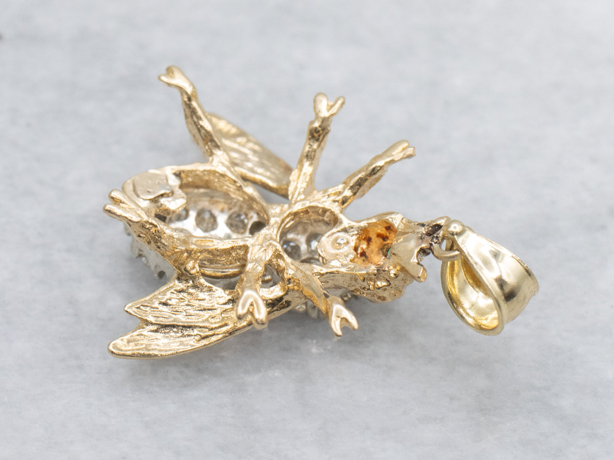Diamond-Encrusted Bumble Bee Pendant with Emerald Eyes