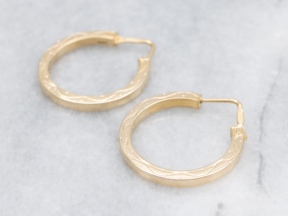 Engraved 18-Karat Gold Patterned Hoop Earrings
