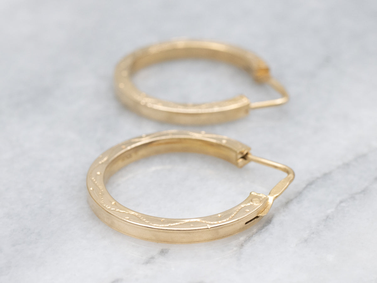 Engraved 18-Karat Gold Patterned Hoop Earrings