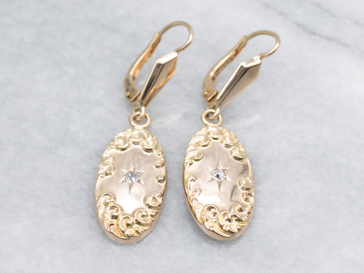 Old Mine Cut Diamond and Gold Cufflink Conversion Drop Earrings