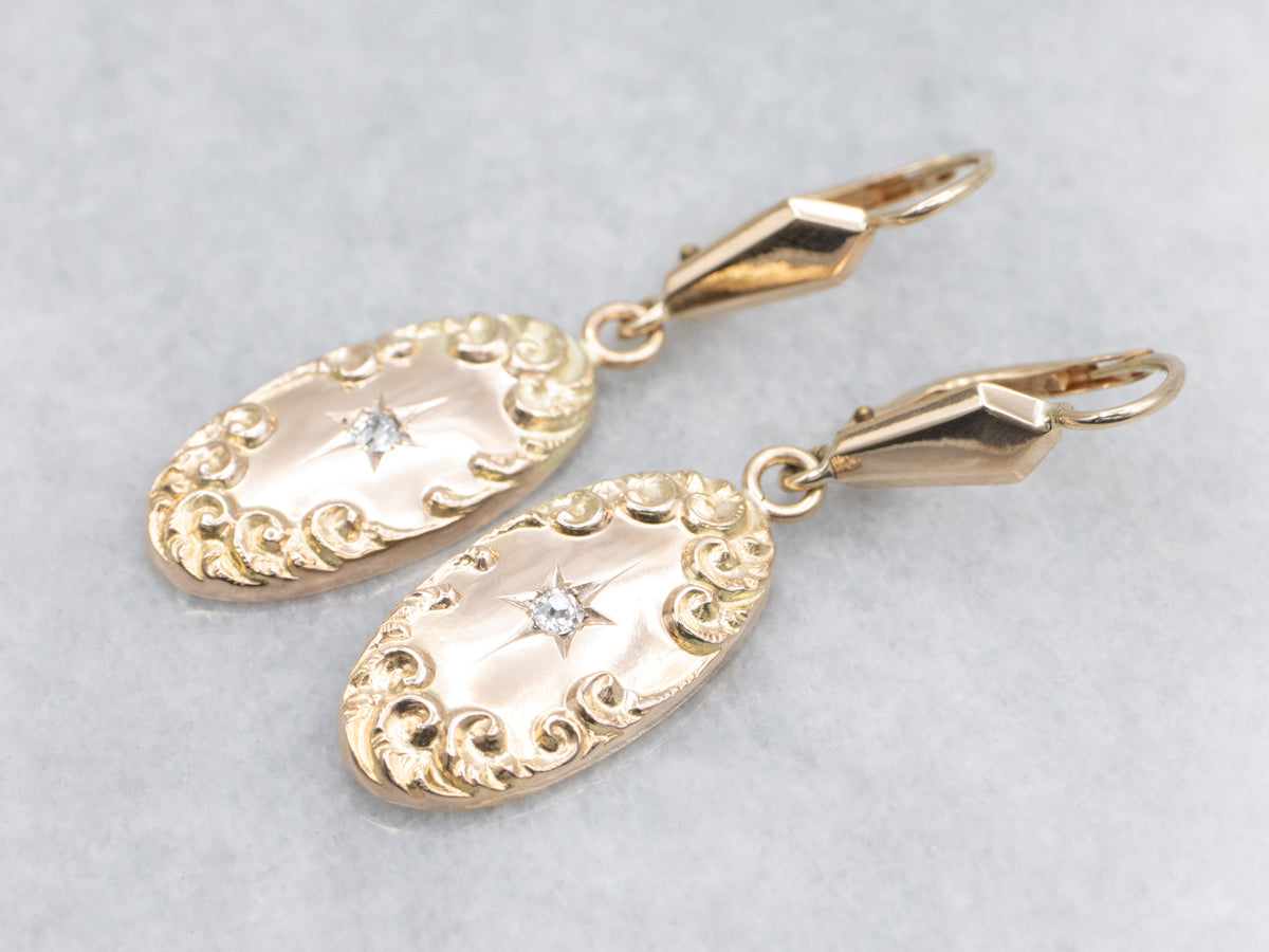 Old Mine Cut Diamond and Gold Cufflink Conversion Drop Earrings