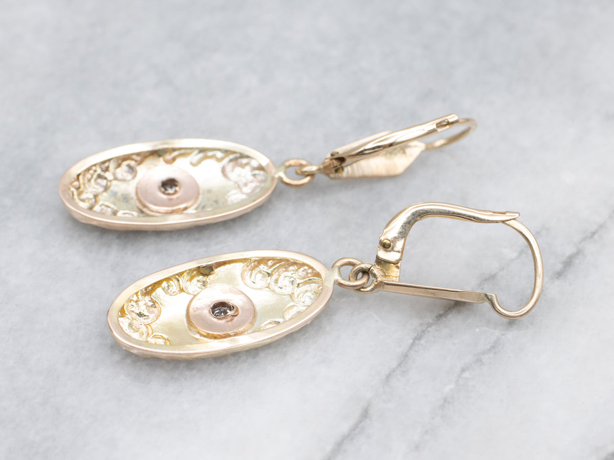 Old Mine Cut Diamond and Gold Cufflink Conversion Drop Earrings