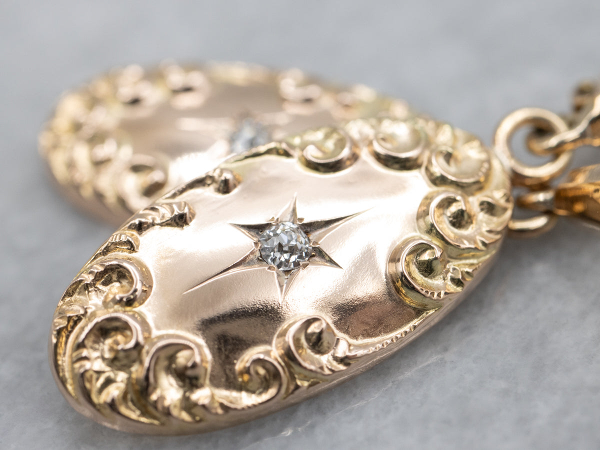 Old Mine Cut Diamond and Gold Cufflink Conversion Drop Earrings