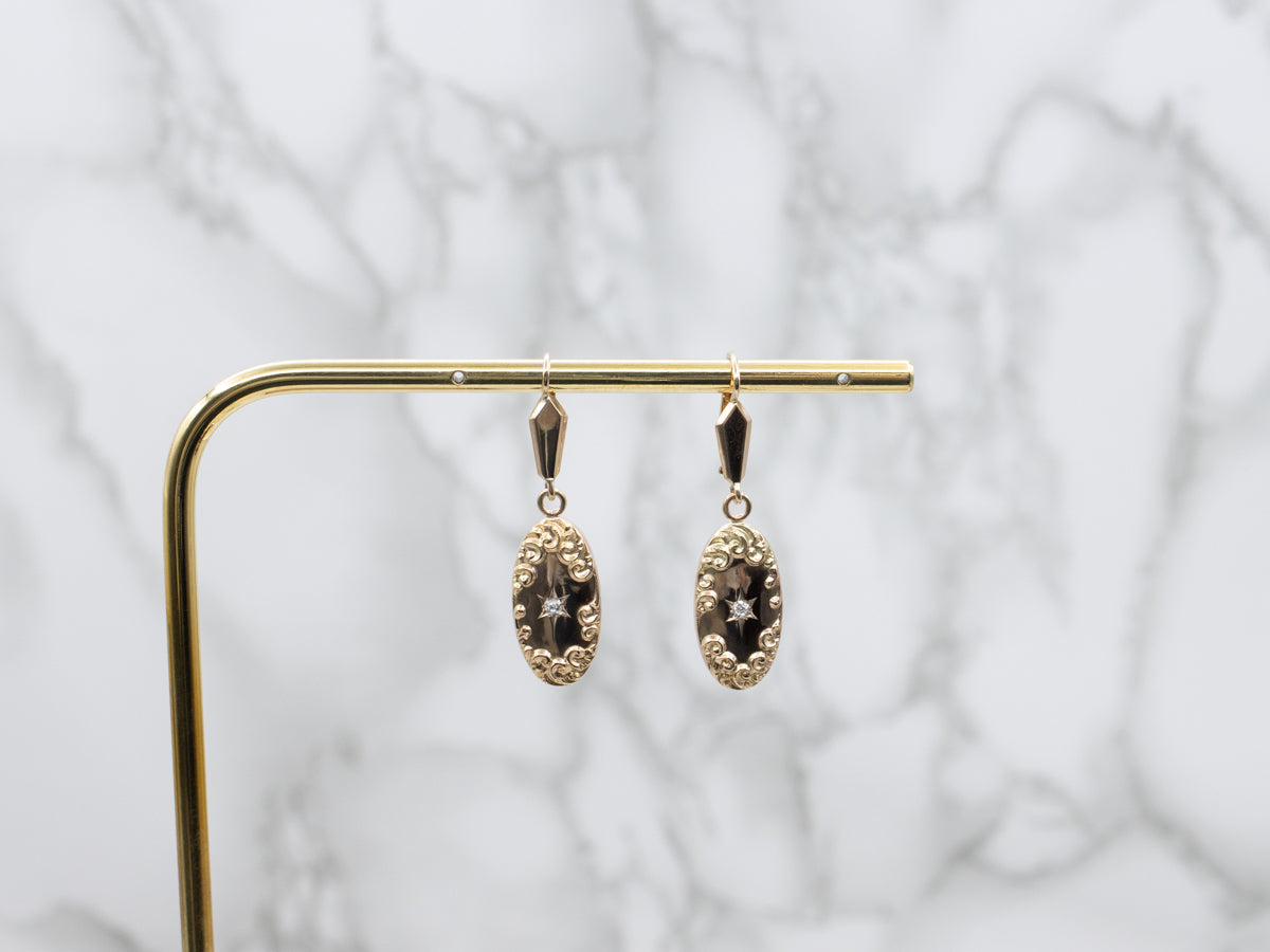 Old Mine Cut Diamond and Gold Cufflink Conversion Drop Earrings