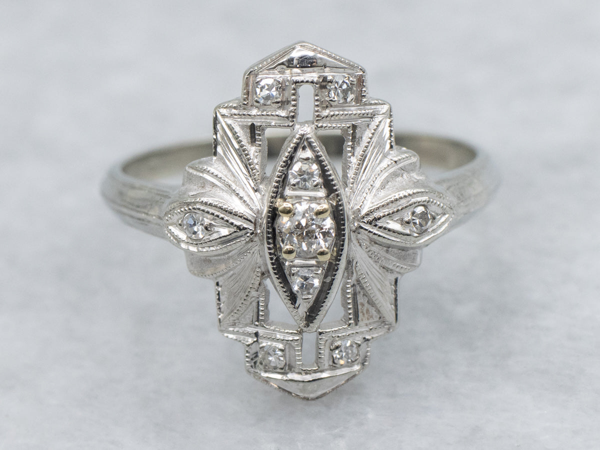 Art Deco Era Diamond White Gold Dinner Ring