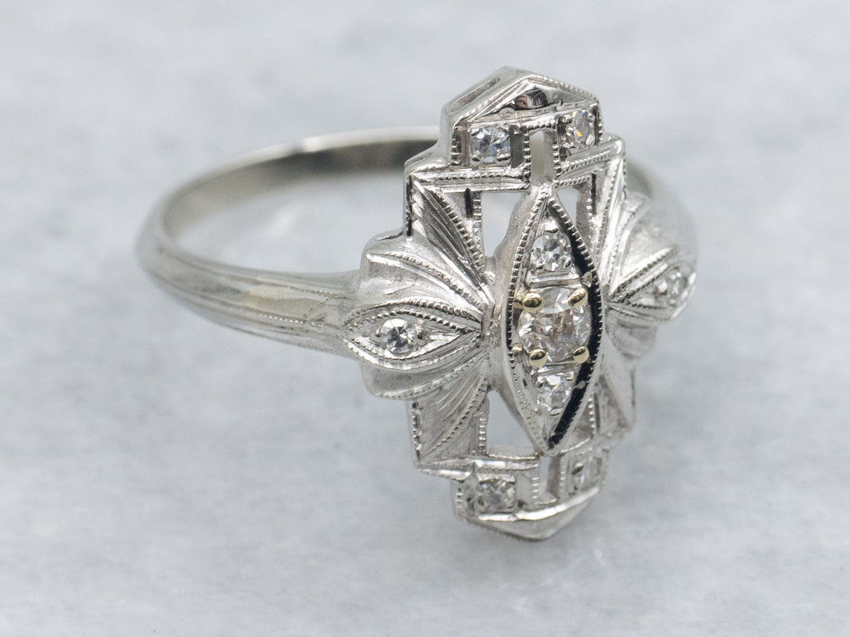 Art Deco Era Diamond White Gold Dinner Ring