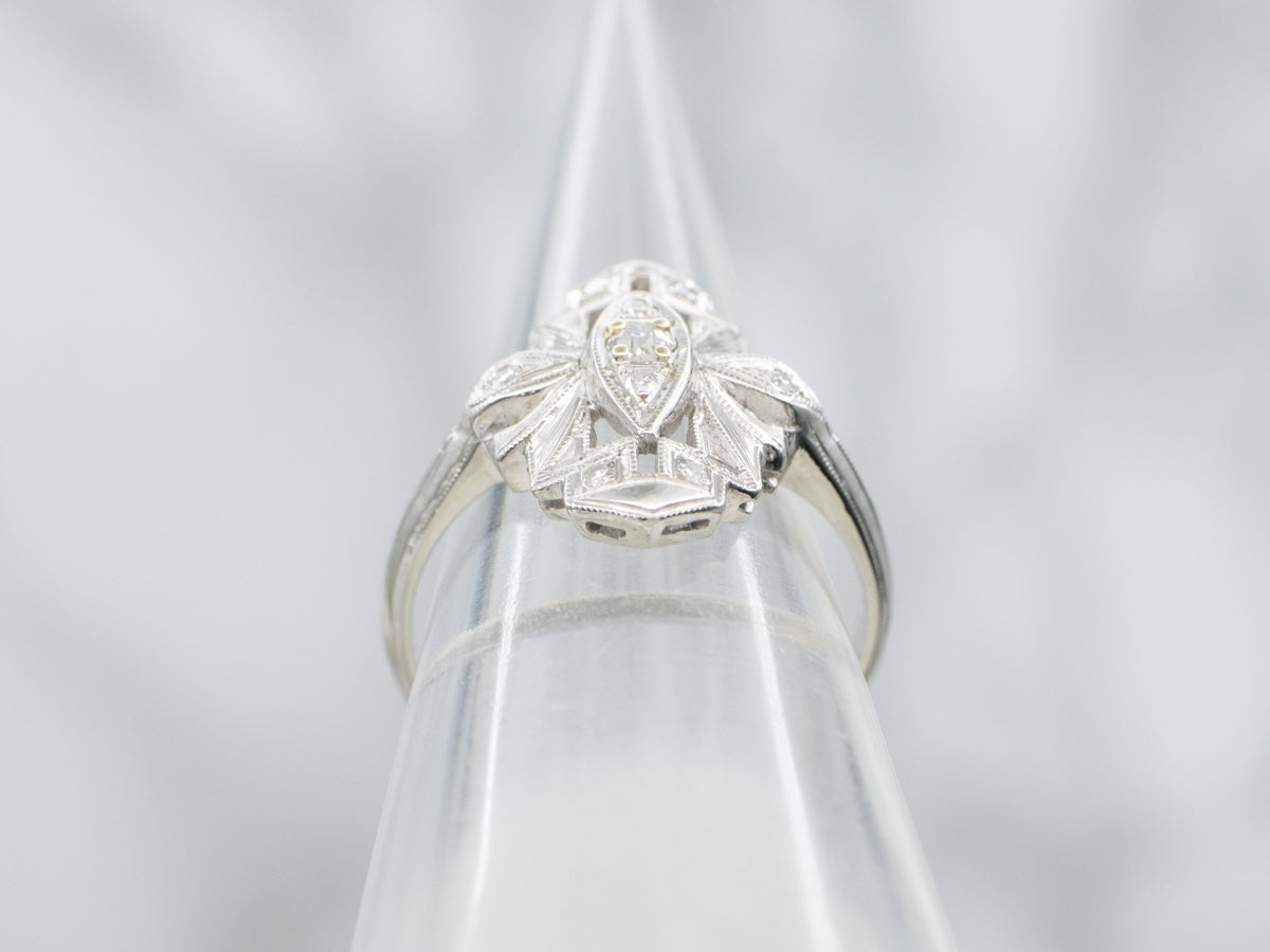 Art Deco Era Diamond White Gold Dinner Ring