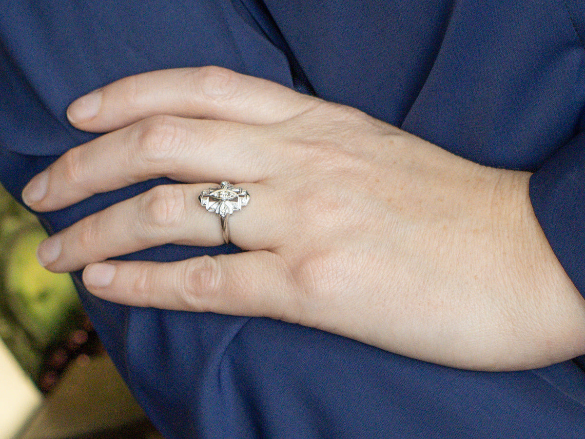 Art Deco Era Diamond White Gold Dinner Ring