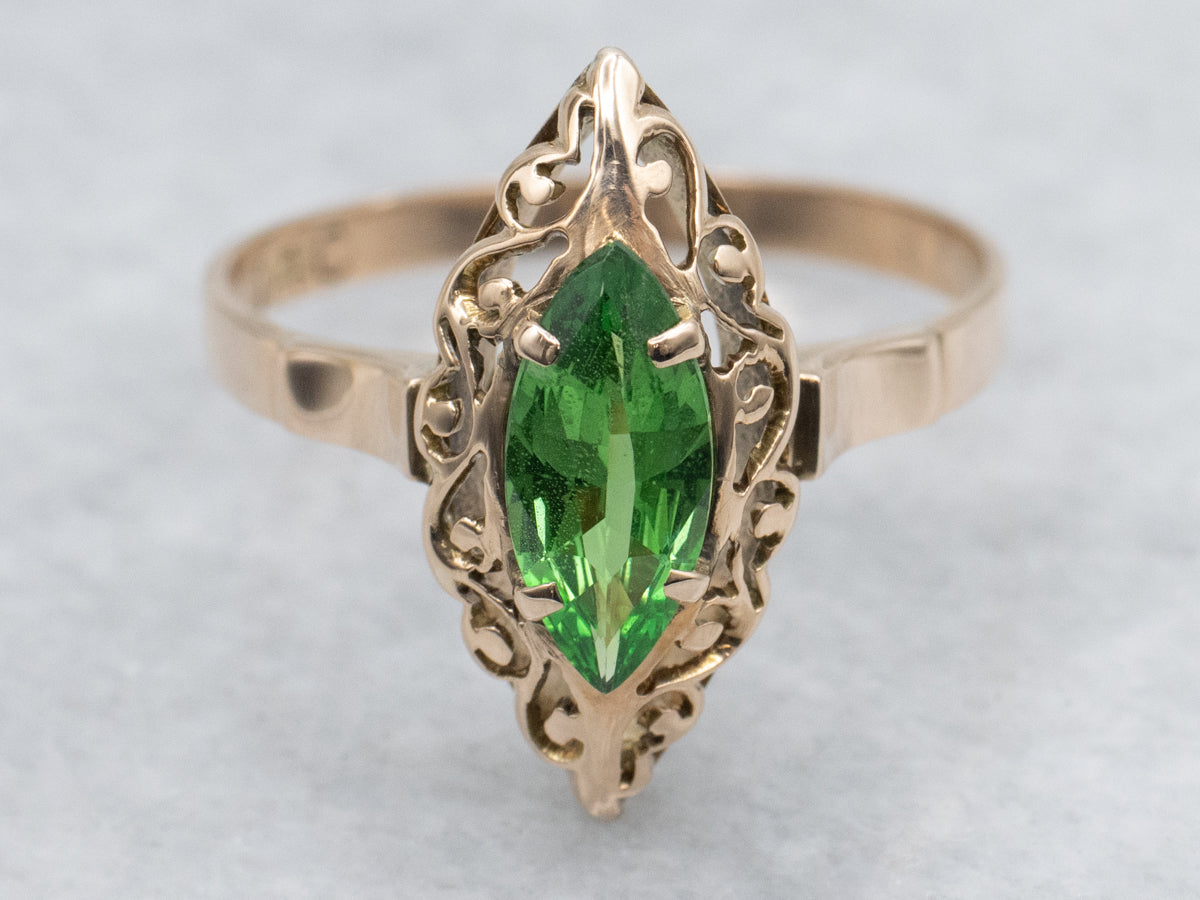 Marquise-Cut Tsavorite Garnet Filigree Ring