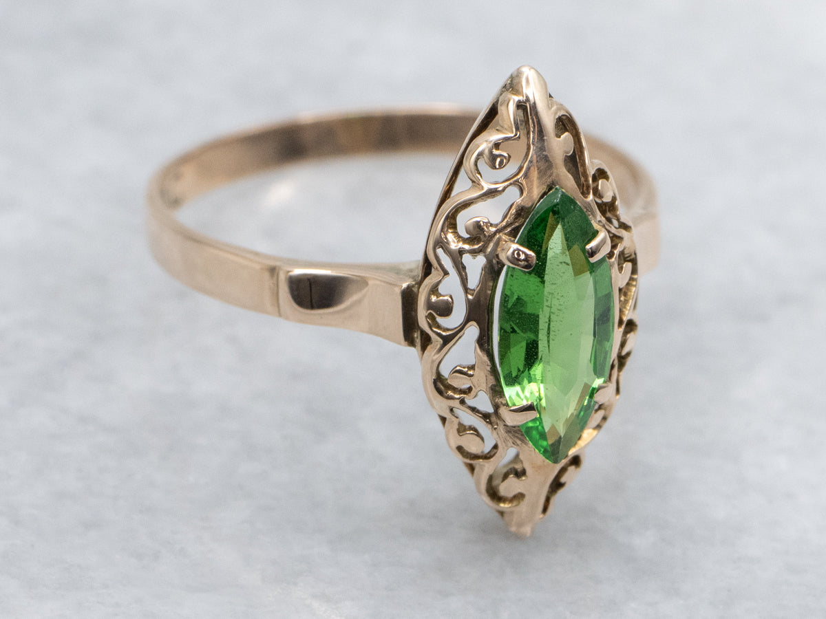 Marquise-Cut Tsavorite Garnet Filigree Ring