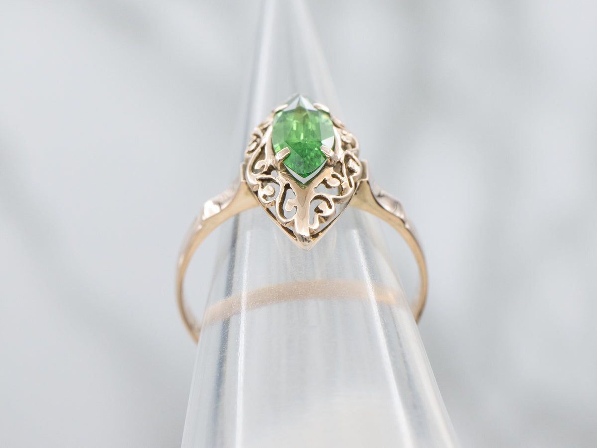 Marquise-Cut Tsavorite Garnet Filigree Ring