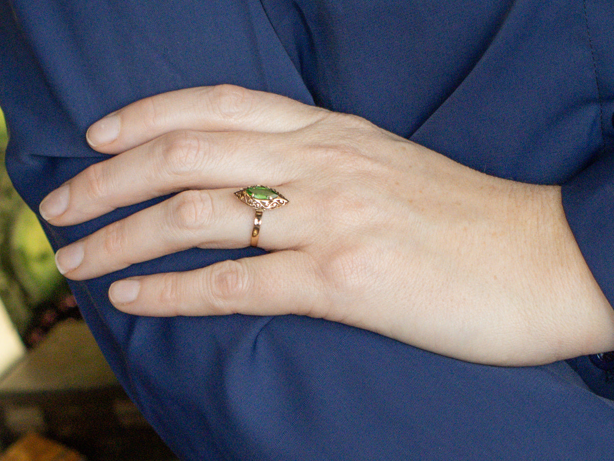 Marquise-Cut Tsavorite Garnet Filigree Ring