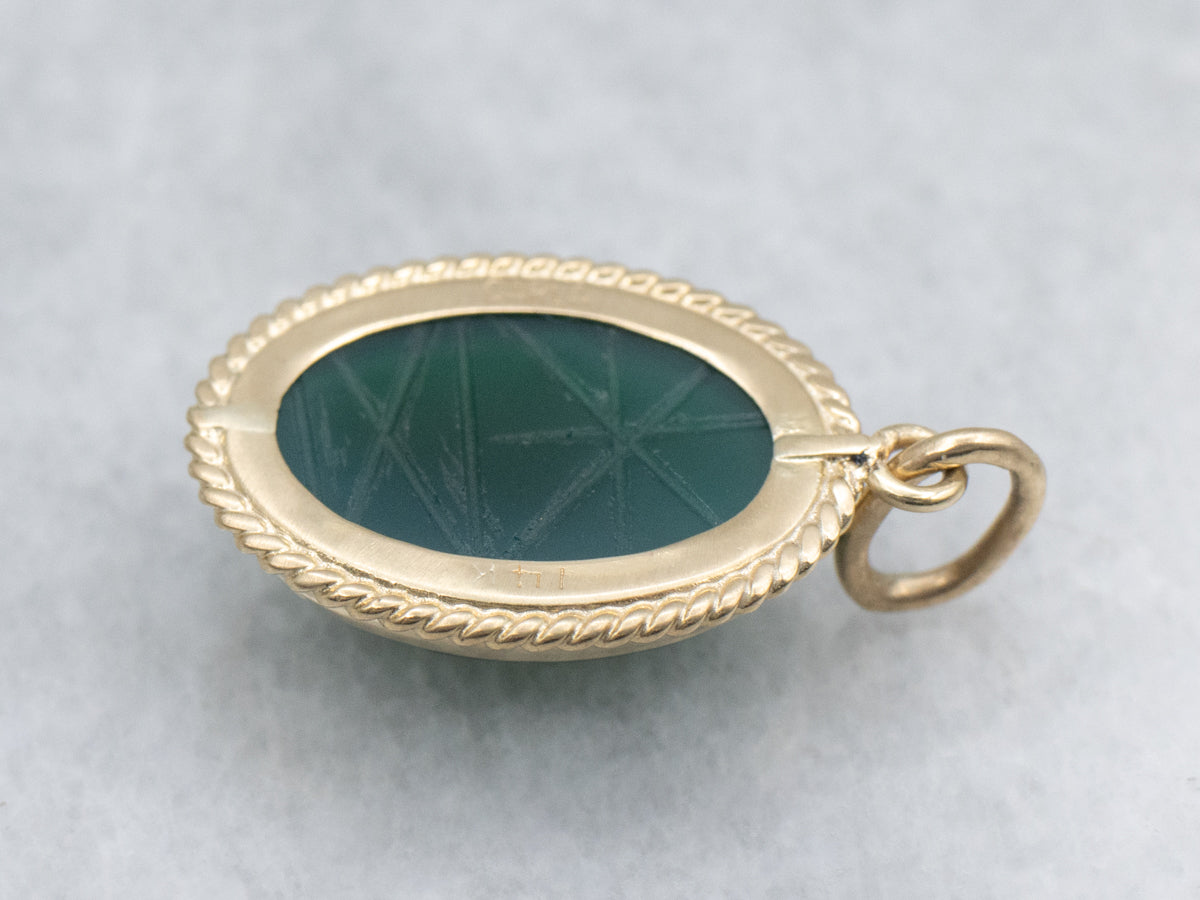 Carved Green Onyx and Gold Scarab Beetle Pendant