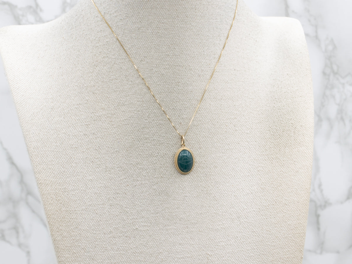 Carved Green Onyx and Gold Scarab Beetle Pendant